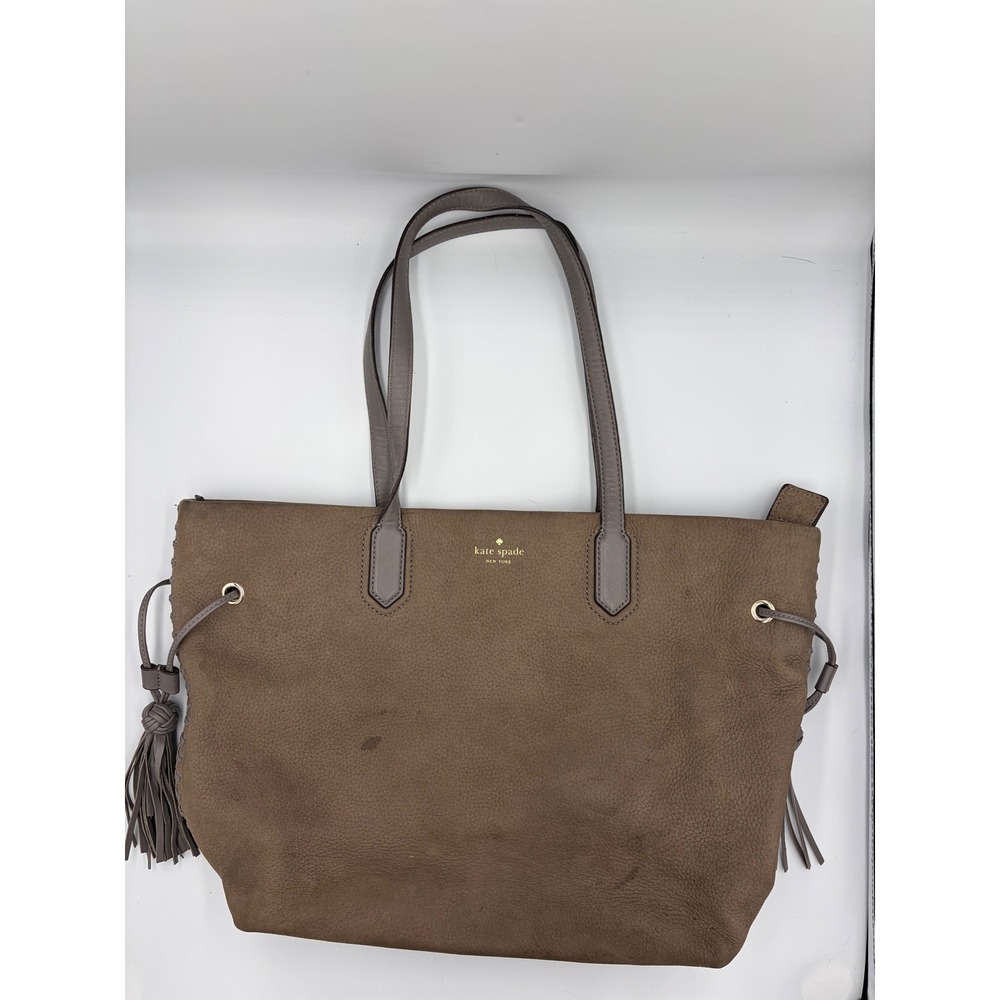 Kate Spade New York Taupe Pebbled Leather Tassel Zip Top Tote Bag